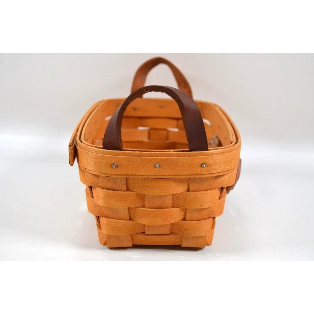 Longaberger 1998  Tea Basket w/Leather Handles Clear‎ Protector  7